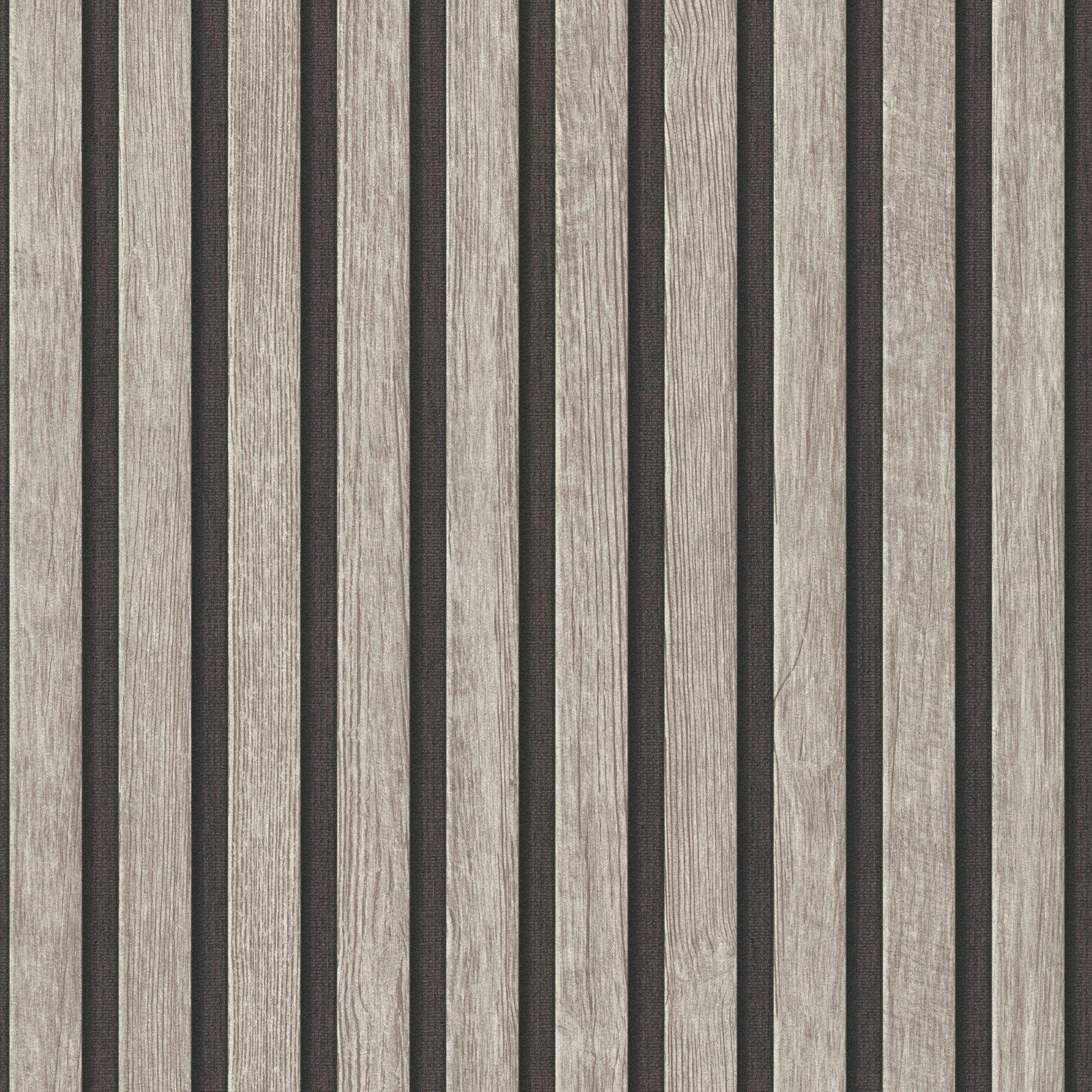 Photos - Wallpaper Wooden Slats Panelling 3D Wood Panel Stripe Light Grey Black 